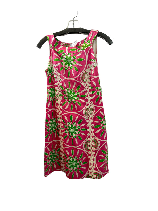 Lilly Pulitzer Size 0 Pink, White, Green Silk Floral High Neck Embroidered Dress Pink, White, Green / 0