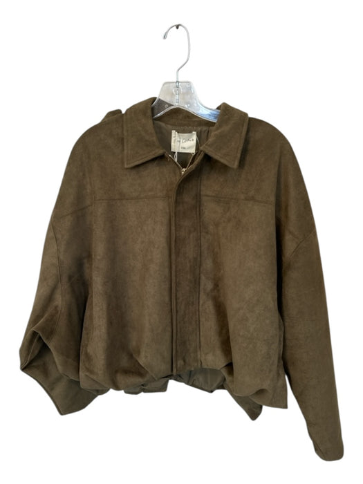 Easy Clothes Size S/M Olive Green Vegan Suede Long Sleeve Full ZIp Jacket Olive Green / S/M