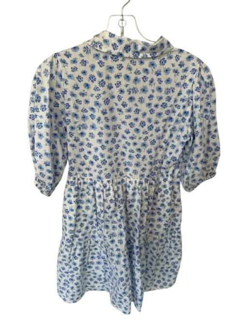 Karlie Size S White & Blue Cotton 3/4 Balloon Sleeve Flowers Collar Dress White & Blue / S