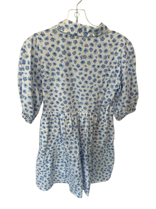 Karlie Size S White & Blue Cotton 3/4 Balloon Sleeve Flowers Collar Dress White & Blue / S