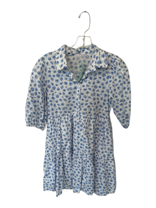 Karlie Size S White & Blue Cotton 3/4 Balloon Sleeve Flowers Collar Dress White & Blue / S