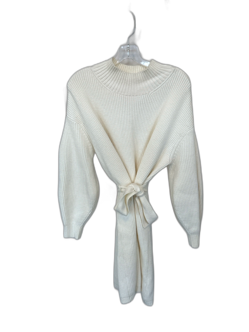 Maeve Size M Cream Cotton Blend Mock Neck Long Sleeve Ribbed Belted Dress Cream / M