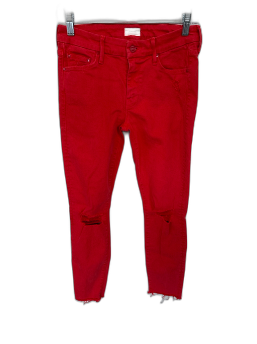 Mother Size 27 Red Cotton Jean Ripped Raw Hem Pants Red / 27