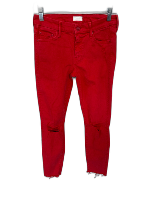 Mother Size 27 Red Cotton Jean Ripped Raw Hem Pants Red / 27