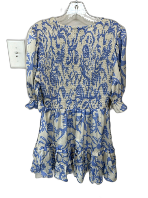 Alden Adair Size M Periwinkle & Cream Polyester Floral V Neck Scrunched Dress Periwinkle & Cream / M