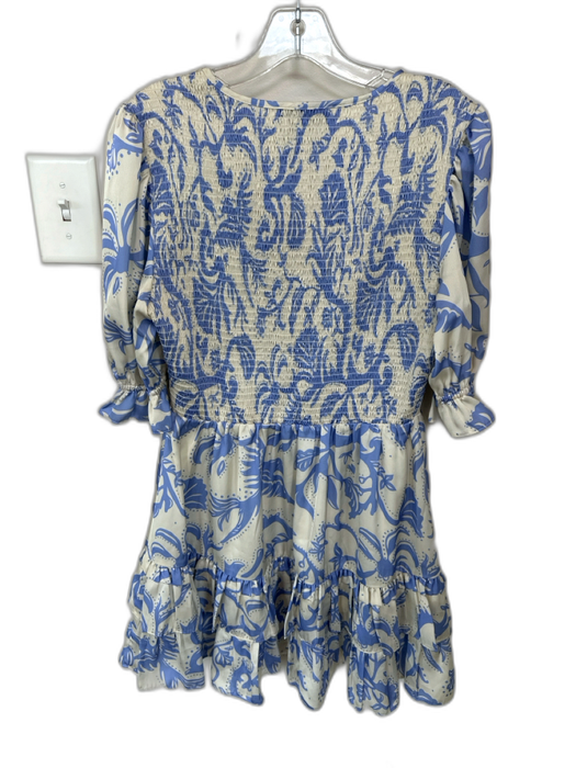 Alden Adair Size M Periwinkle & Cream Polyester Floral V Neck Scrunched Dress Periwinkle & Cream / M