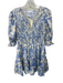 Alden Adair Size M Periwinkle & Cream Polyester Floral V Neck Scrunched Dress Periwinkle & Cream / M