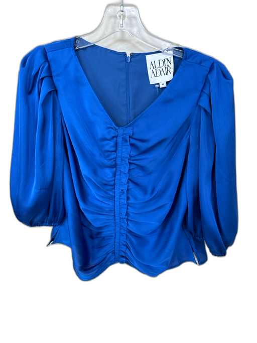 Alden Adair Size M Royal Blue Polyester Buttons Bubble Sleeve Ruffle Detail Top Royal Blue / M