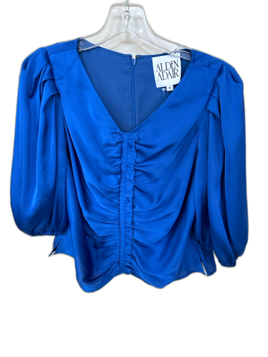 Alden Adair Size M Royal Blue Polyester Buttons Bubble Sleeve Ruffle Detail Top Royal Blue / M