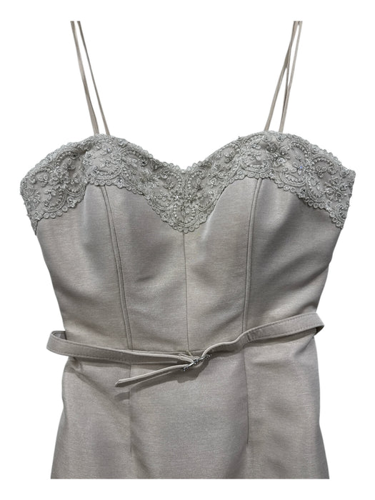 Theia Size 4 Beige Polyester Sleeveless Lace Trim Rhinestone detail Gown Beige / 4