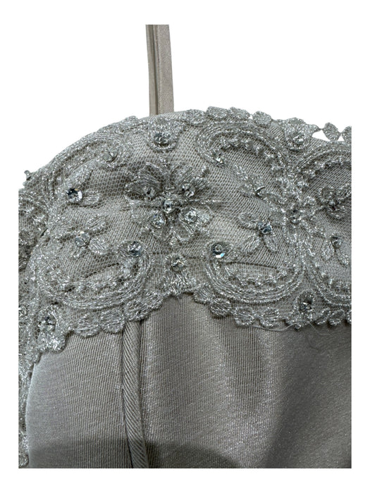 Theia Size 4 Beige Polyester Sleeveless Lace Trim Rhinestone detail Gown Beige / 4