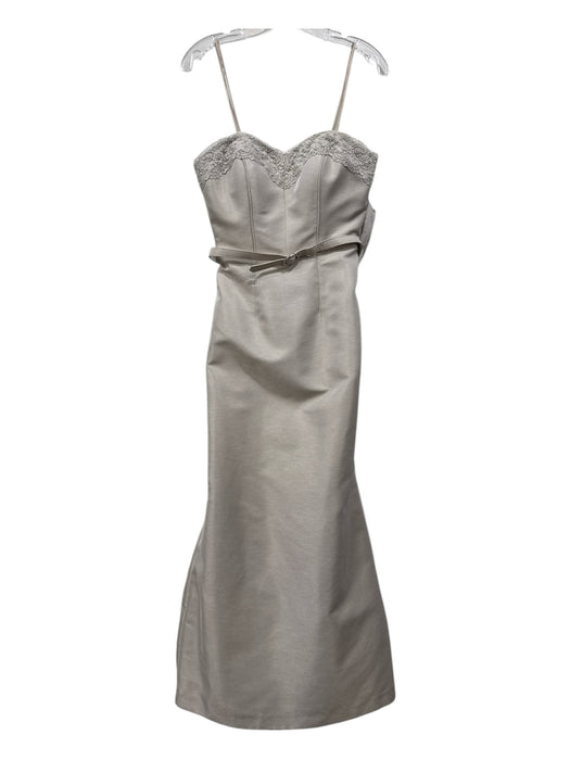 Theia Size 4 Beige Polyester Sleeveless Lace Trim Rhinestone detail Gown Beige / 4