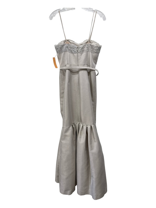 Theia Size 4 Beige Polyester Sleeveless Lace Trim Rhinestone detail Gown Beige / 4