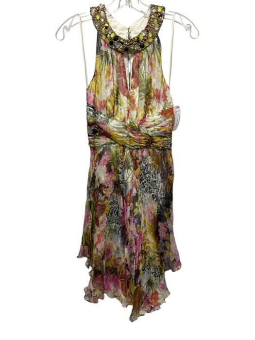 Rickie Freeman for Teri Jon Size 6 Cream & Multi Silk Floral mixed pattern Dress Cream & Multi / 6