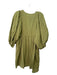 Daughters of India Size XS Green Cotton Tie Neck Deep V 3/4 Puff Sleeve Dress Green / XS