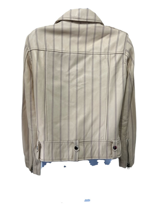 Derek Lam Size 2 Beige & Black Lambskin Moto Vertical Stripes Long Sleeve Jacket Beige & Black / 2