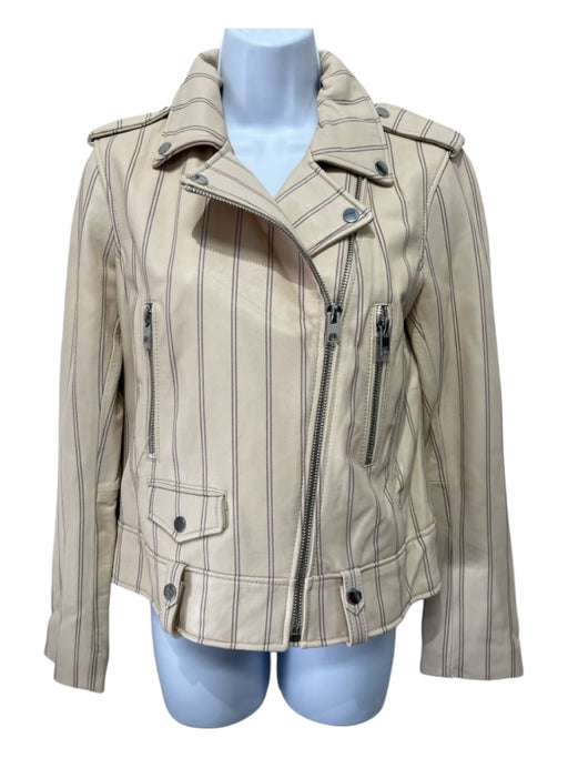 Derek Lam Size 2 Beige & Black Lambskin Moto Vertical Stripes Long Sleeve Jacket Beige & Black / 2