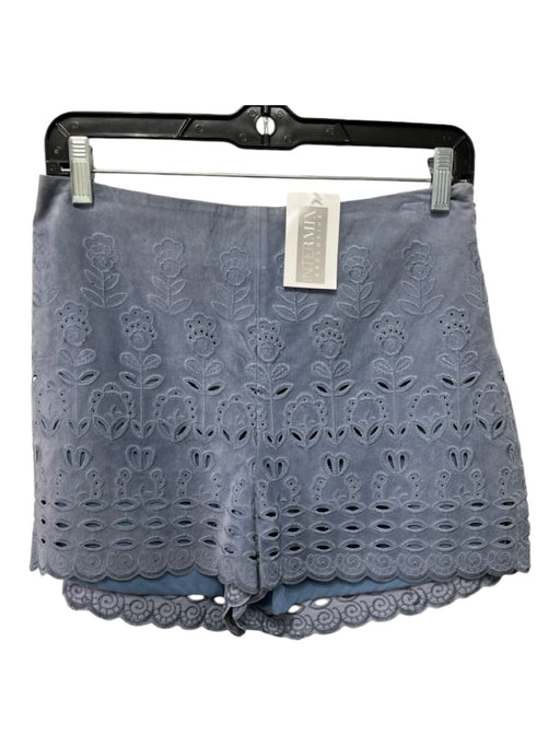 Intermix Size S Slate Blue Suede Side Zip Floral Embroidered High Waist Shorts Slate Blue / S