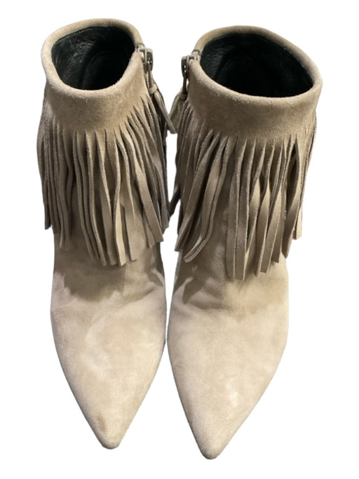 Stuart Weitzman Shoe Size 7 Taupe Suede Fringe Bootie Side Zip Pointed Toe Shoes Taupe / 7