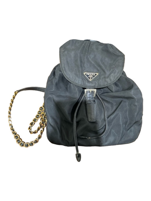 Prada Black Nylon Buckle clasp Backpack Gold Hardware Drawstring Close Bag Black / Medium