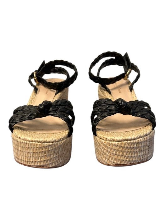 Gianvito Rossi Shoe Size 37.5 Black & Tan Straw Wedge Sandal Braided Strap Shoes Black & Tan / 37.5