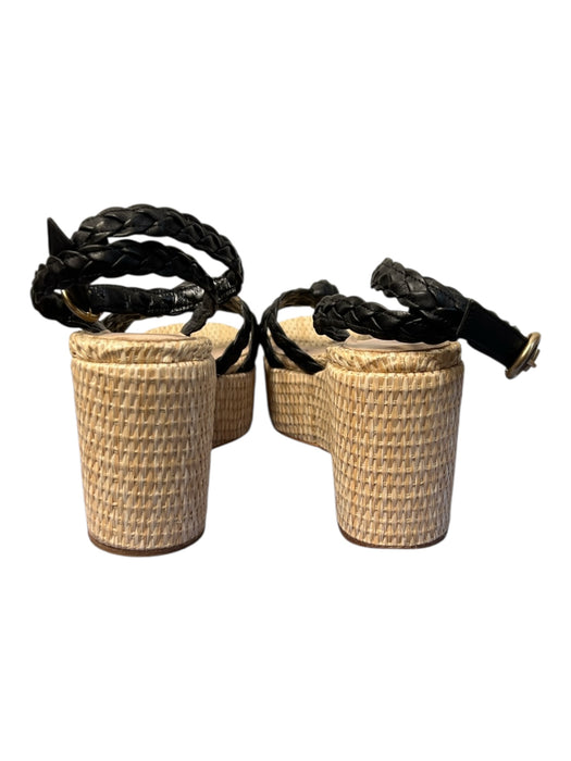 Gianvito Rossi Shoe Size 37.5 Black & Tan Straw Wedge Sandal Braided Strap Shoes Black & Tan / 37.5