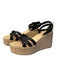 Gianvito Rossi Shoe Size 37.5 Black & Tan Straw Wedge Sandal Braided Strap Shoes Black & Tan / 37.5