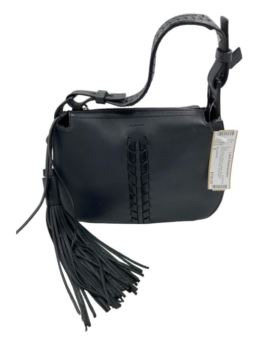 ALLSAINTS Dark Gray & Black Leather Braided leather Shoulder Strap Bag Dark Gray & Black / S