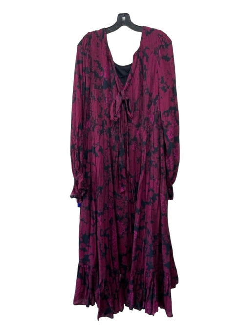 Let Me Be Size 12 Purple & Black Viscose Pintuck Floral Long Sleeve Dress Purple & Black / 12