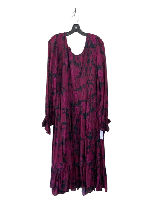 Let Me Be Size 12 Purple & Black Viscose Pintuck Floral Long Sleeve Dress Purple & Black / 12