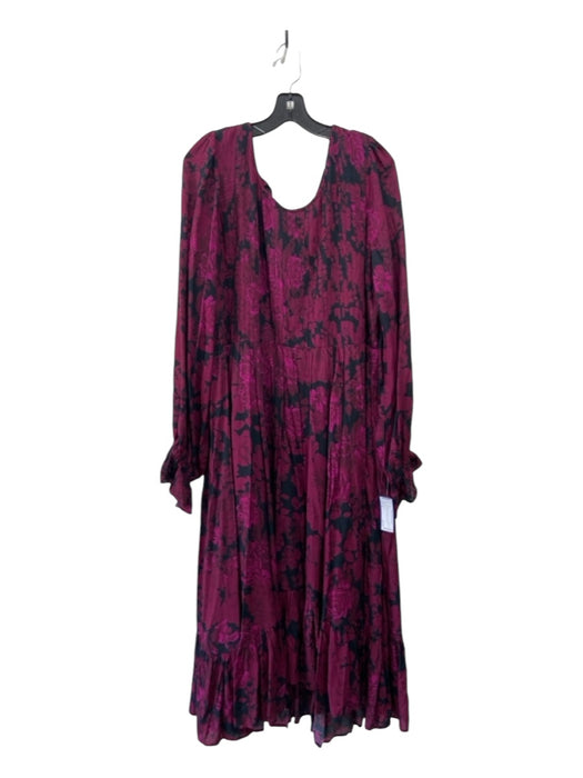 Let Me Be Size 12 Purple & Black Viscose Pintuck Floral Long Sleeve Dress Purple & Black / 12