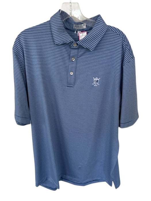 Peter Millar Size XL Blue & White Polyester Striped Golf Men's Polo Blue & White / XL
