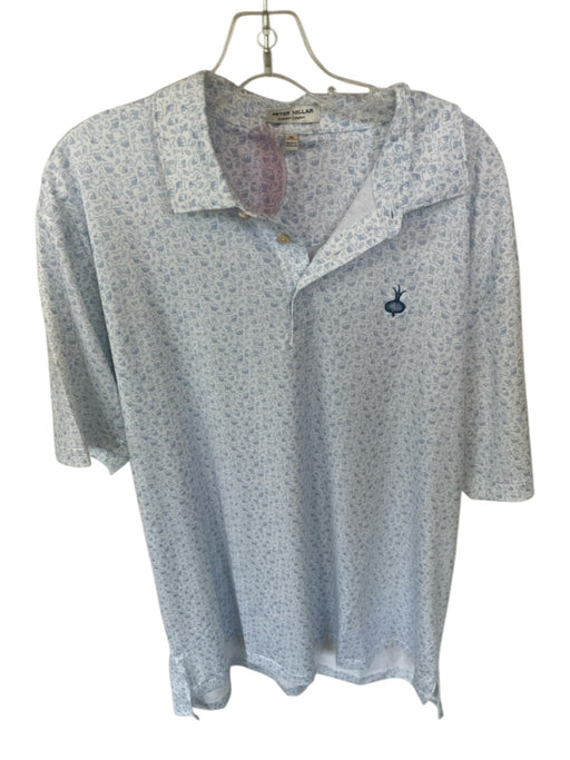 Peter Millar Size XL Blue & White Polyester Skulls Golf Men's Polo Blue & White / XL