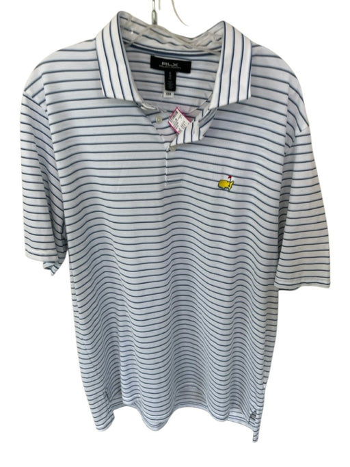 Ralph Lauren Size XL Blue & White Polyester Masters Logo Striped Golf Men's Polo Blue & White / XL