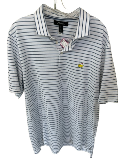 Ralph Lauren Size XL Blue & White Polyester Masters Logo Striped Golf Men's Polo Blue & White / XL