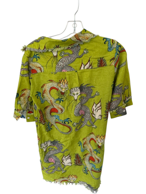 Dizzy Lizzie Size XS Green & Multi Linen Blend 3/4 Balloon Sleeve Dragon Dress Green & Multi / XS