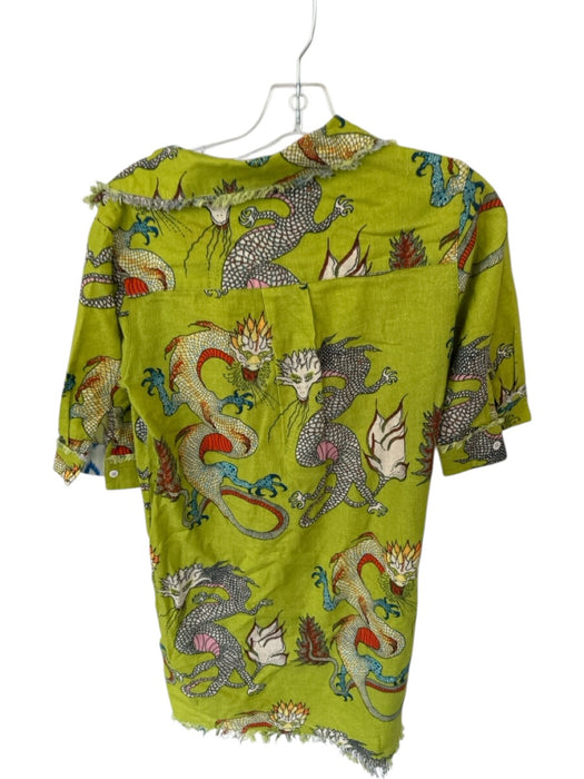 Dizzy Lizzie Size XS Green & Multi Linen Blend 3/4 Balloon Sleeve Dragon Dress Green & Multi / XS