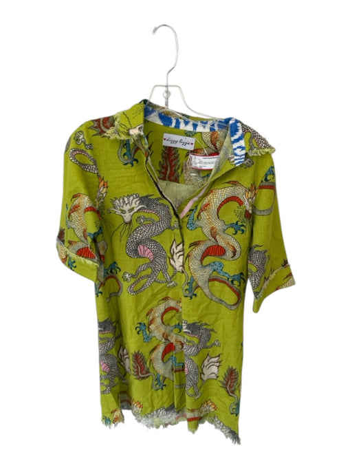 Dizzy Lizzie Size XS Green & Multi Linen Blend 3/4 Balloon Sleeve Dragon Dress Green & Multi / XS