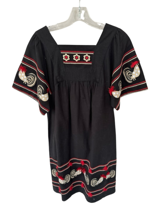 Frances Valentine Size XS Black & Red Cotton & Linen Blend Short Sleeve Dress Black & Red / XS