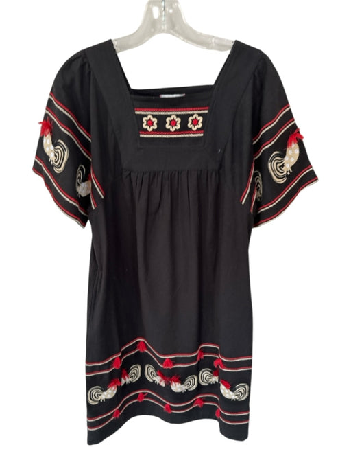 Frances Valentine Size XS Black & Red Cotton & Linen Blend Short Sleeve Dress Black & Red / XS