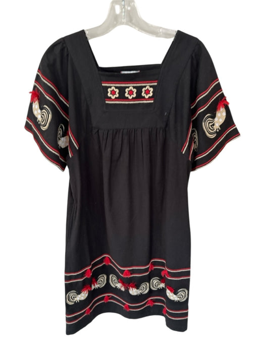 Frances Valentine Size XS Black & Red Cotton & Linen Blend Short Sleeve Dress Black & Red / XS