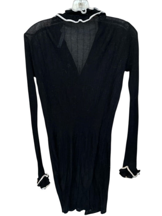 Anne Fontaine Size 40 Black & White Cotton Scallop Detail Ribbed Sheer Cardigan Black & White / 40