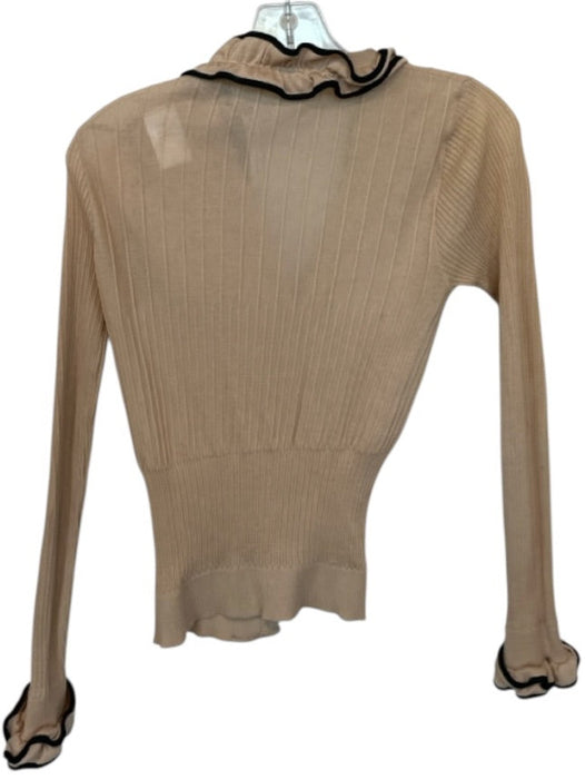 Anne Fontaine Size 38 Tan & black Cotton Scallop Detail Ribbed Sheer Cardigan Tan & black / 38