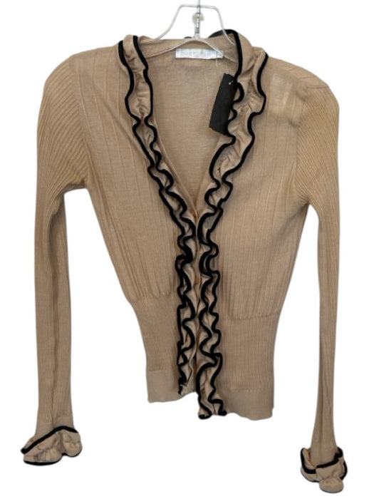 Anne Fontaine Size 38 Tan & black Cotton Scallop Detail Ribbed Sheer Cardigan Tan & black / 38