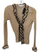 Anne Fontaine Size 38 Tan & black Cotton Scallop Detail Ribbed Sheer Cardigan Tan & black / 38