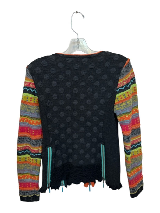 Eva & Claudi Size M Black & Multi Wool Abstract Zip Up Shoulder Pads Knit Jacket Black & Multi / M