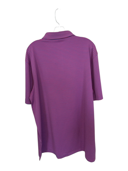 Peter Millar Size XL Pink & Blue Polyester Striped Quarter Button Athletic Polo Pink & Blue / XL
