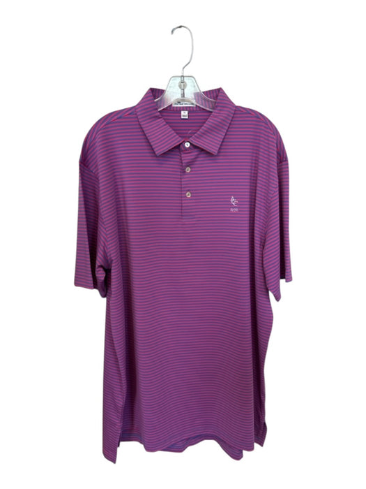 Peter Millar Size XL Pink & Blue Polyester Striped Quarter Button Athletic Polo Pink & Blue / XL