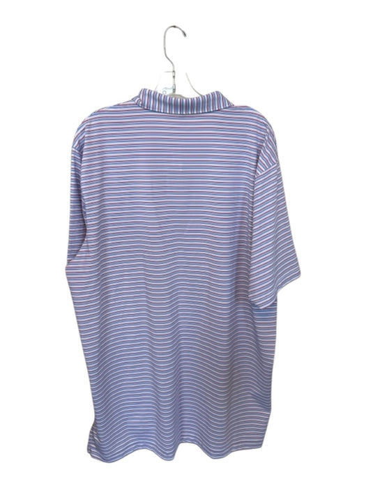 Peter Millar Size XL Red, White & Blue Polyester Striped Quarter Button Polo Red, White & Blue / XL