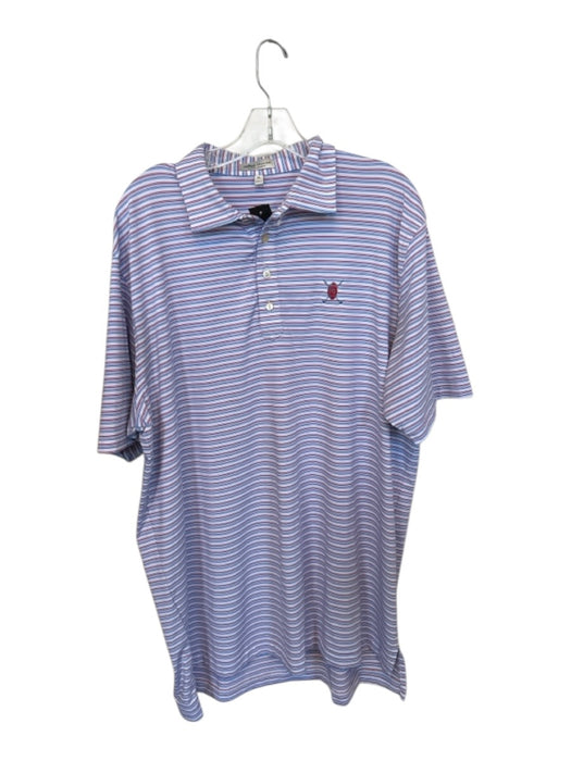 Peter Millar Size XL Red, White & Blue Polyester Striped Quarter Button Polo Red, White & Blue / XL